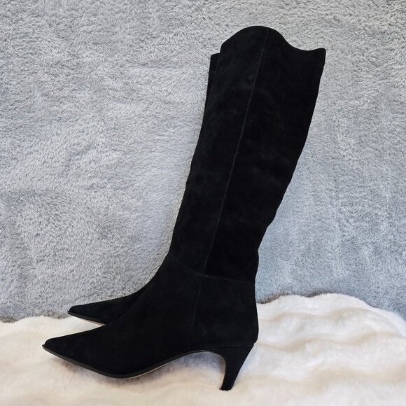 J. Crew Stevie Black Suede Knee High Kitten Heel Boots Women's Size 9 NEW  CC068 - Picture 1 of 8